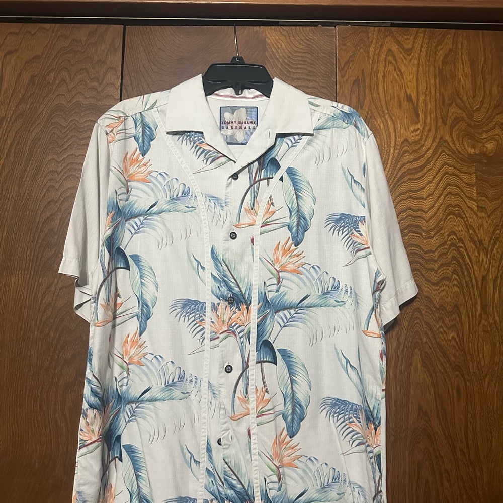 Tommy Bahama Men's Tropical Leaf Shirt - White, Blue, Orange
